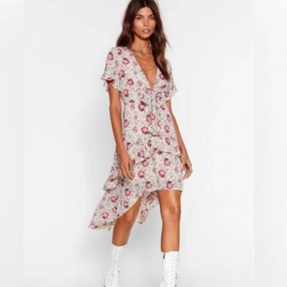 Nasty Gal Dresses & Skirts - Nasty Gal Playing Flower Floral Dress Medium 6 Tiered Ruffle Cottage Flowy Y2K